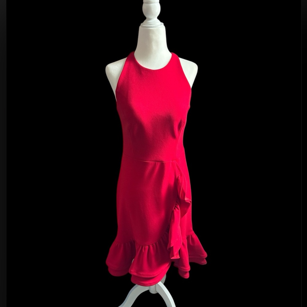 Betsy & Adam red ruffle scuba fit & flare dress size 4